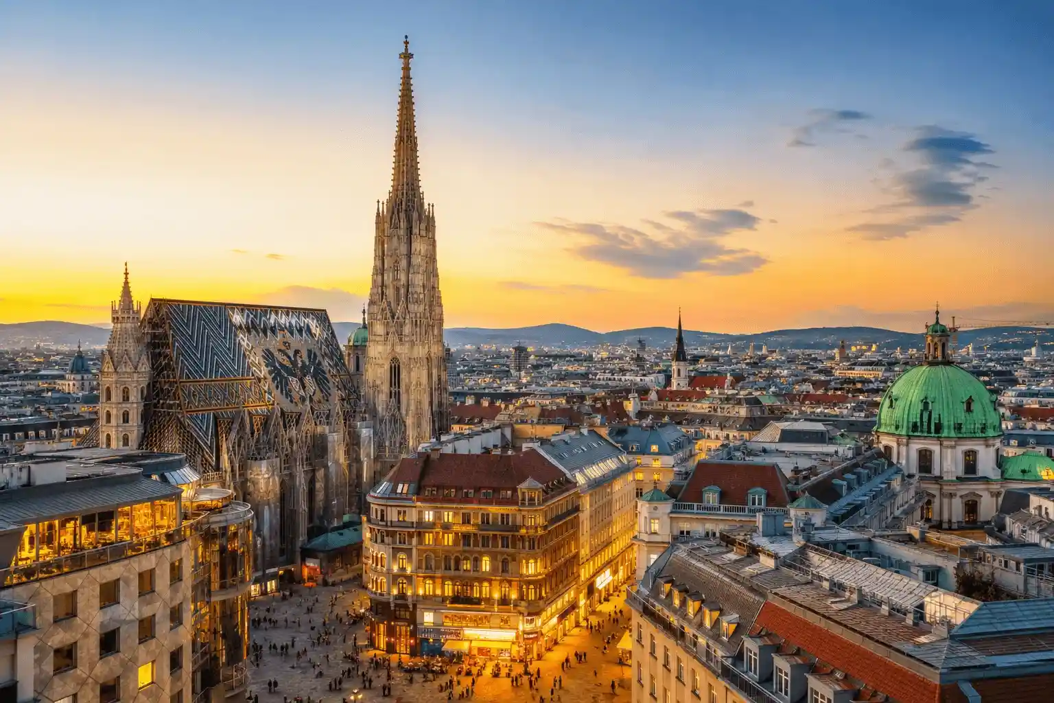 Vienna Austria cityscape with St. Stephen's Cathedral