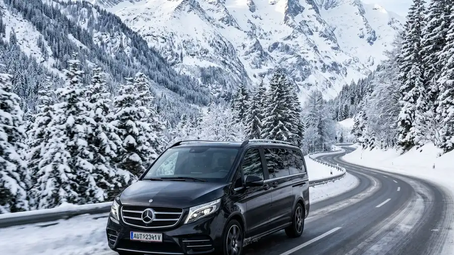 Luxury Executive Van chauffeur transfer in the snow-capped Austrian Alps